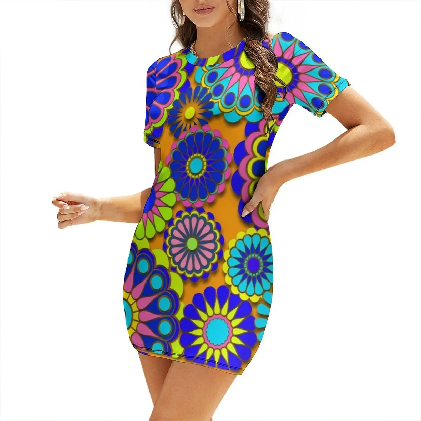 

Flower Power Retro Style Hippy Flowers Short-Sleeved Dress Bridesmaid dress woman dresses summer woman 2026