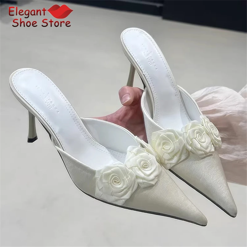 Deise Weiße Rose Satin Women's Sandals White