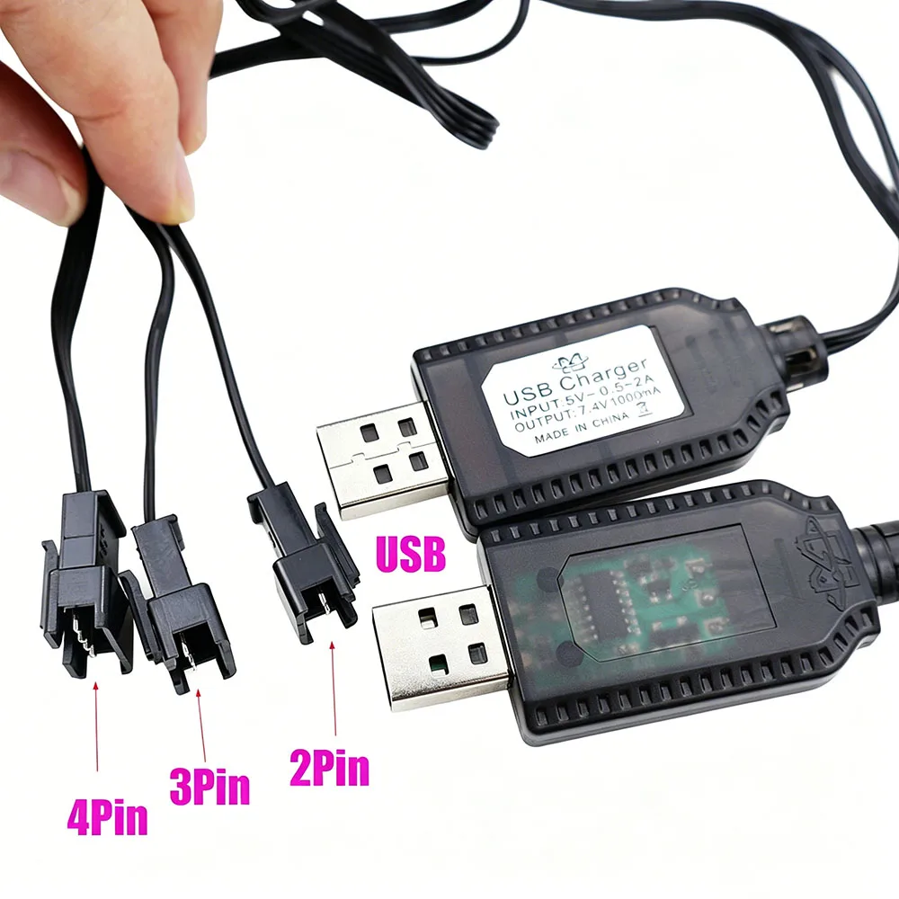 1 Stück 7,4V 1000mA Lithium-Batterieladegerät mit Schutzfunktion SM-2P/3P/4P Spielzeugbatterie USB-Ladekabel