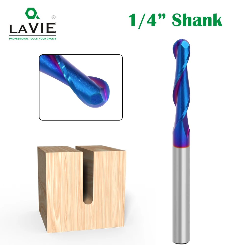 

LAVIE R3.175 Ball Head 1/4 Shank 1PC Tungsten Steel Drill Bit Nano Blue Coated Cutter Carbide Router Bit CNC End Milling Bit