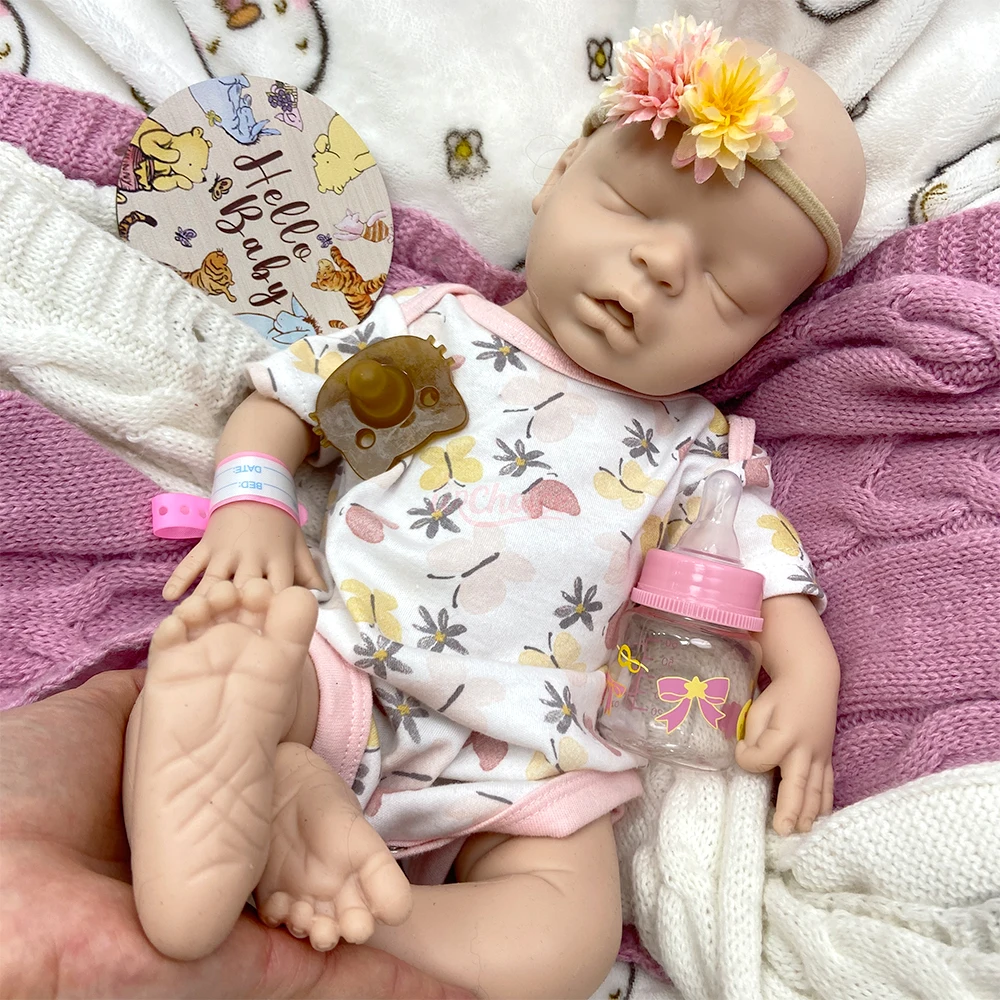 Cuerpo completo de silicona renacido bebé niña 45cm toque suave realista pesado compañero recién nacido muñeca para los futuros padres