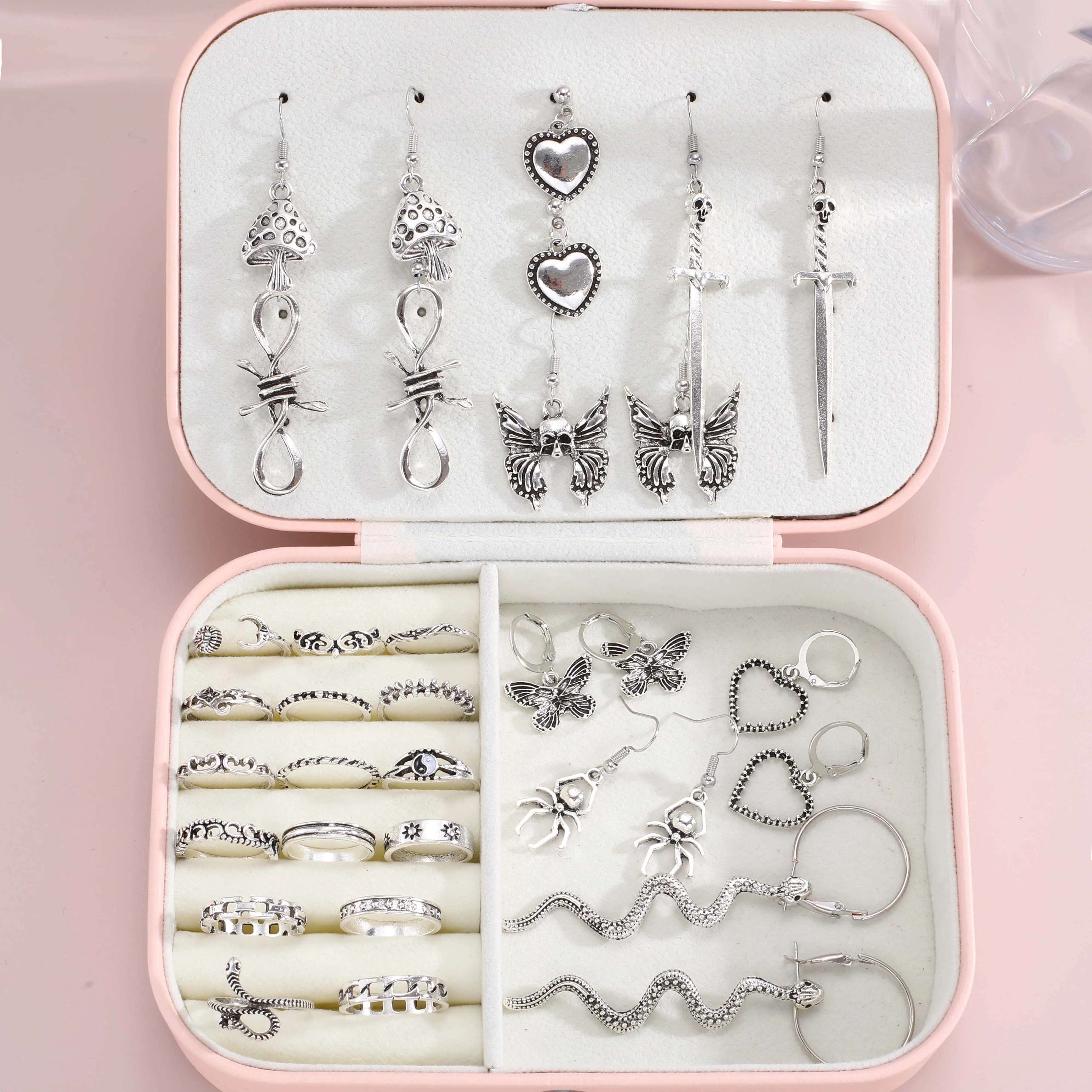 34 Pcs Punk Gothic Earring Ring Multi Piece Set For Women Party And Holiday Wear Trendy Fashion Popular Accessories New 2024