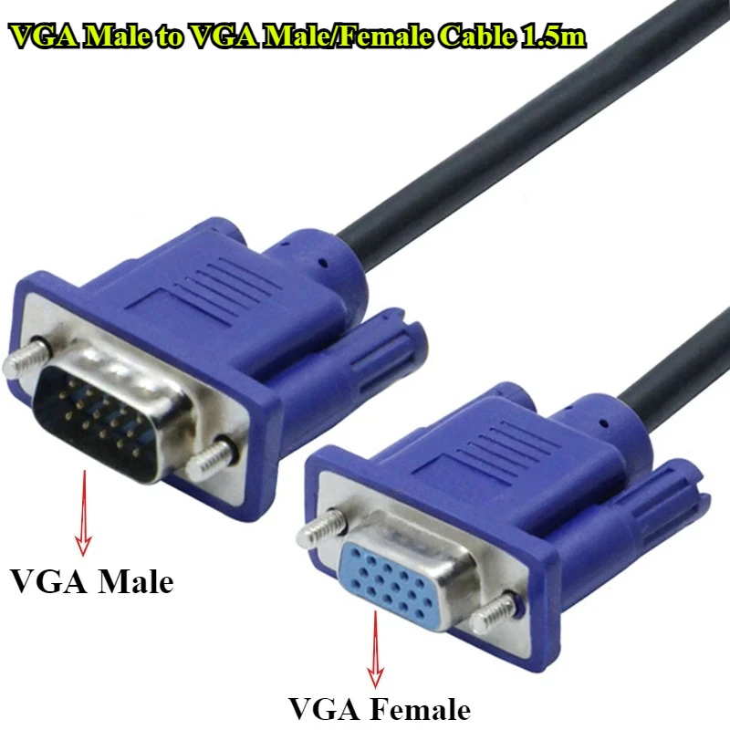 

Кабель VGA-VGA 15-контактный (штекер-штекер/штекер-гнездо) для подключения монитора, проектора, ПК, ТВ-адаптера