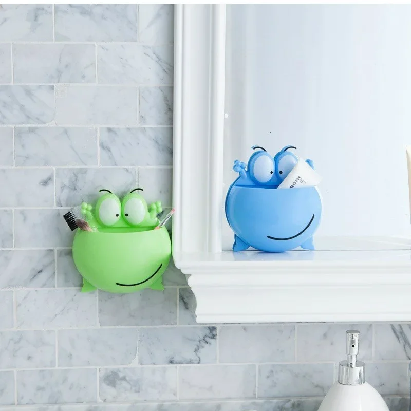 Frogs Cute Cartoon Home Bathroom Toothbrush Holder Wall Mount Suction Cup Toothpaste Storage Rack Toothbrush Rack Children &e