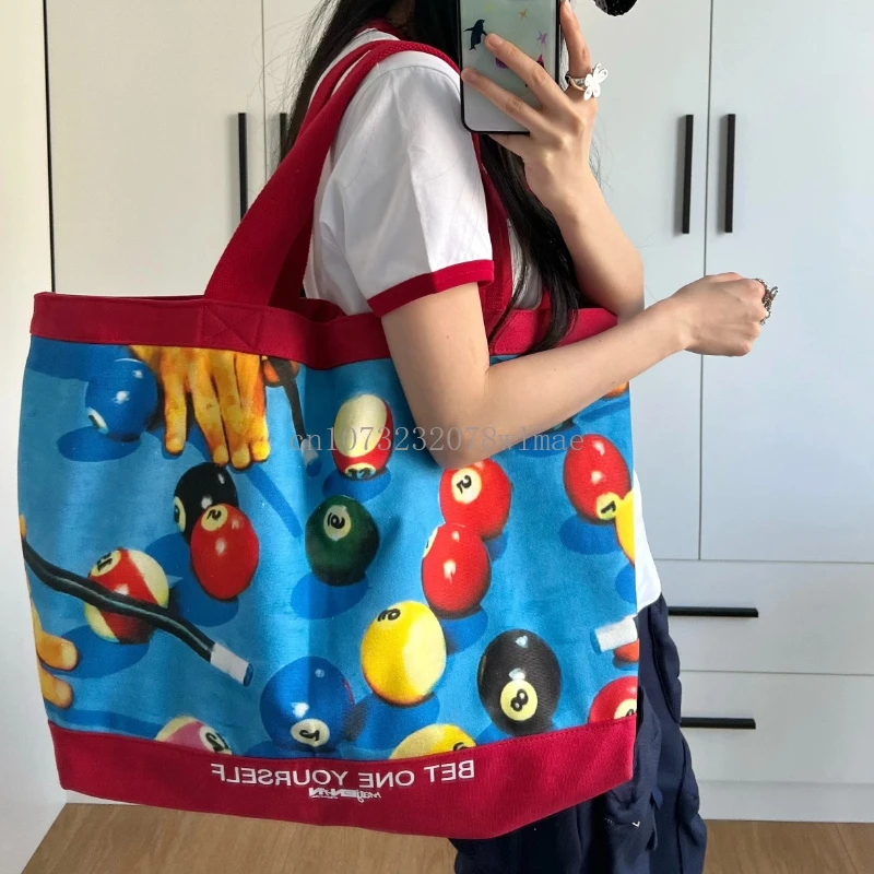 

Korean Fashion Black Eight Tote Bag Large Capacity Canvas Shoulder Bag for Female Students Casual Y2k Portable Shopping Handbags