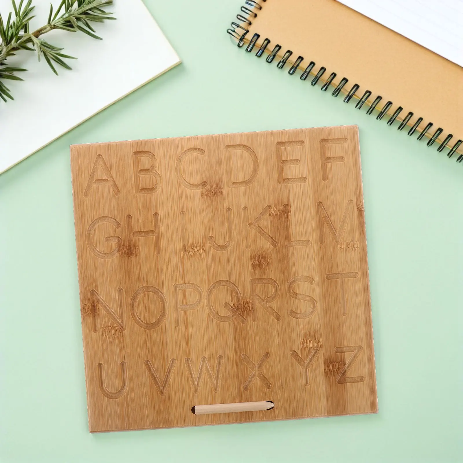 Double-Sided Bamboo Practice Board with Grooved Writing Channels for Toddlers Preschool Handwriting Tracing and Reusable Writing