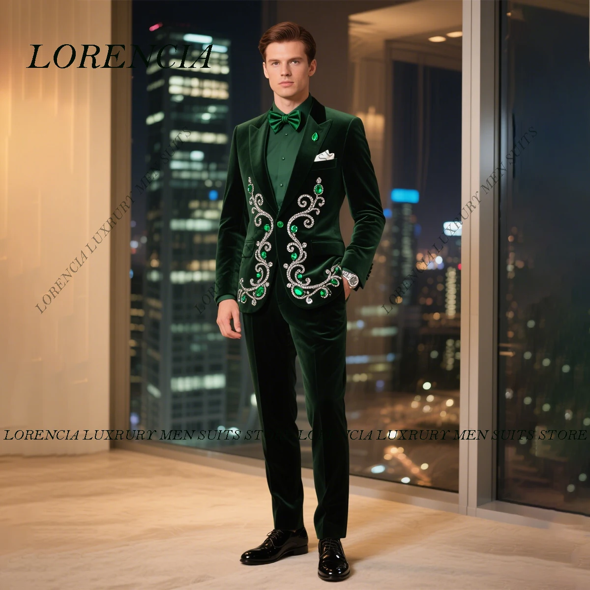 

Customized 2025 Rhinestones Men Suits Peaked Lapel Groom Tuxedos Diamond Slim Fit 2 Pieces Sets Party Prom Blazer Costume Homme