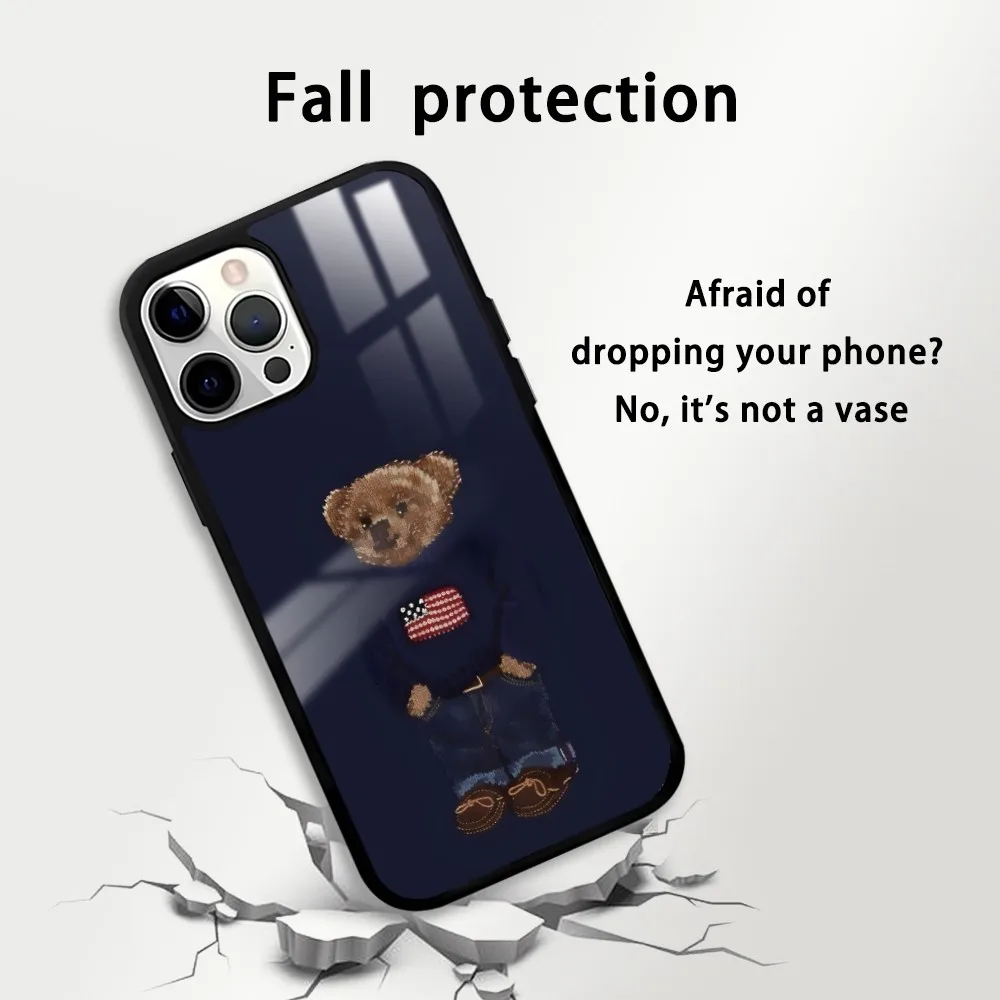 P-PoLOES-Coque de téléphone ours de luxe, design de mode, coque rigide pour iPhone 16, 15, 14, 13, 12, 11 Pro, XS Max, Mini Plus