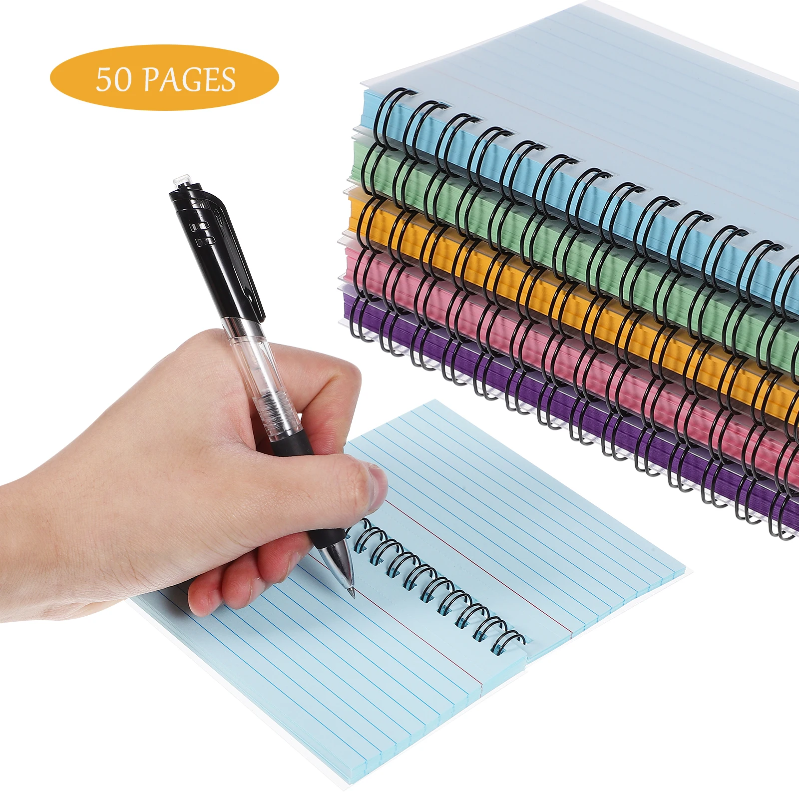 

5 pcs Colored Coil Notebooks Thick Paper Horizontal Lines Metal Rings Compact Portable Notepads Study Cards Use