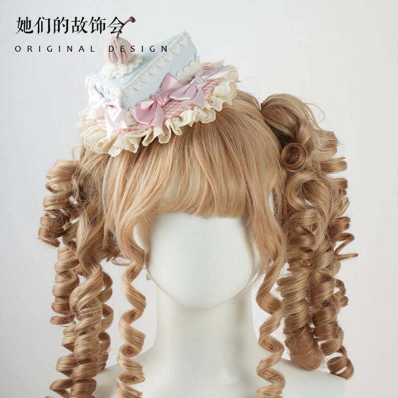 

Lolita Original Handmade Blue Cupcake Top Hat Headgear Lace Lace Headband Bow KC Hair Accessories