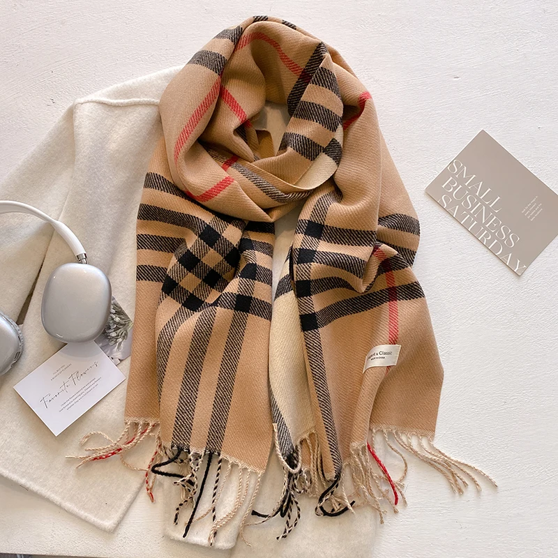 New Autumn Winter Fashion Cashmere Plaid Design Scarf Men Women Warm Thickening Shawl Neckerchief Scarves Bufanda Tassel 2024