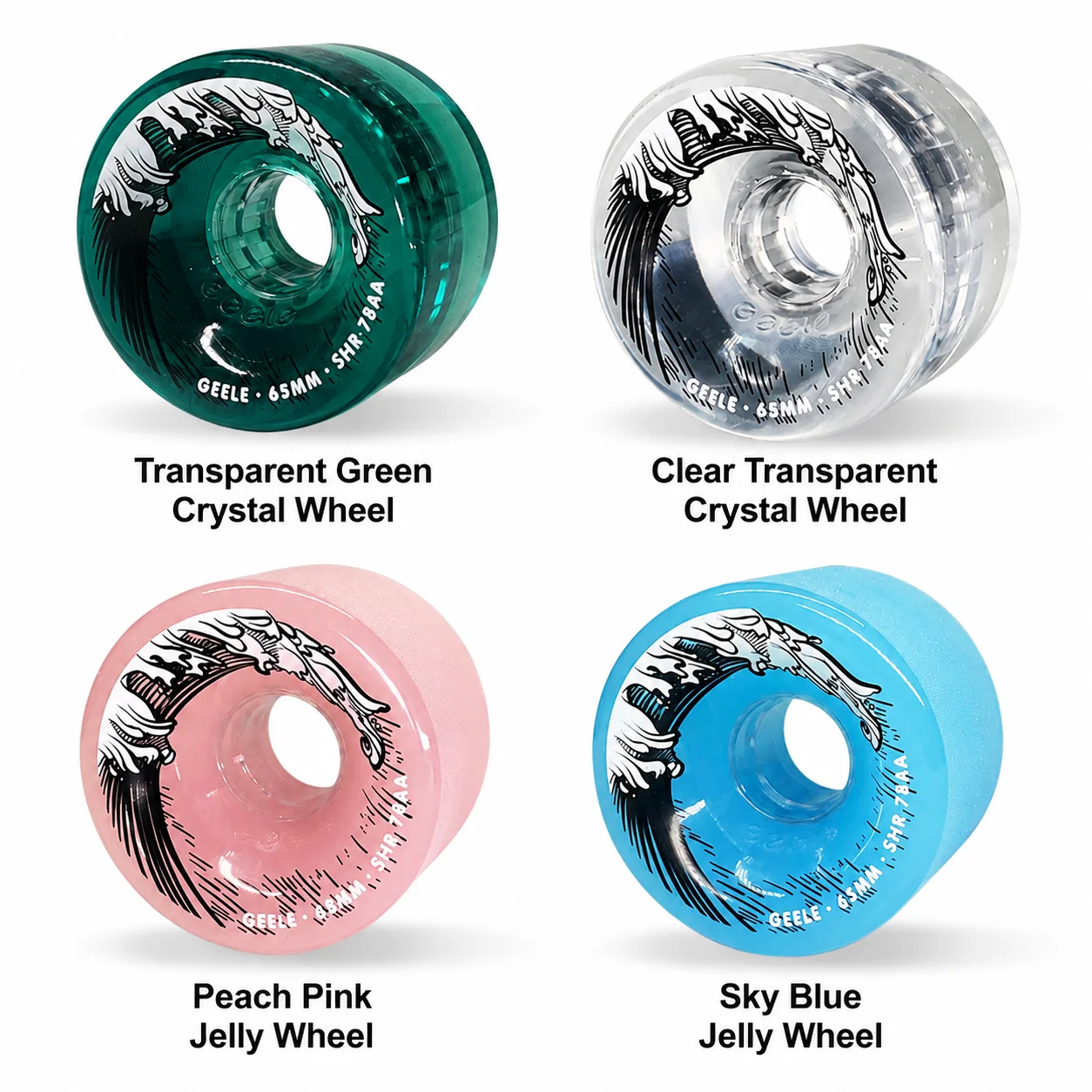 

65x45mm Clear PU Skateboard Wheels Cruiser Longboard Wheels Street Freeride High Rebound Durable Smooth Wheels Set
