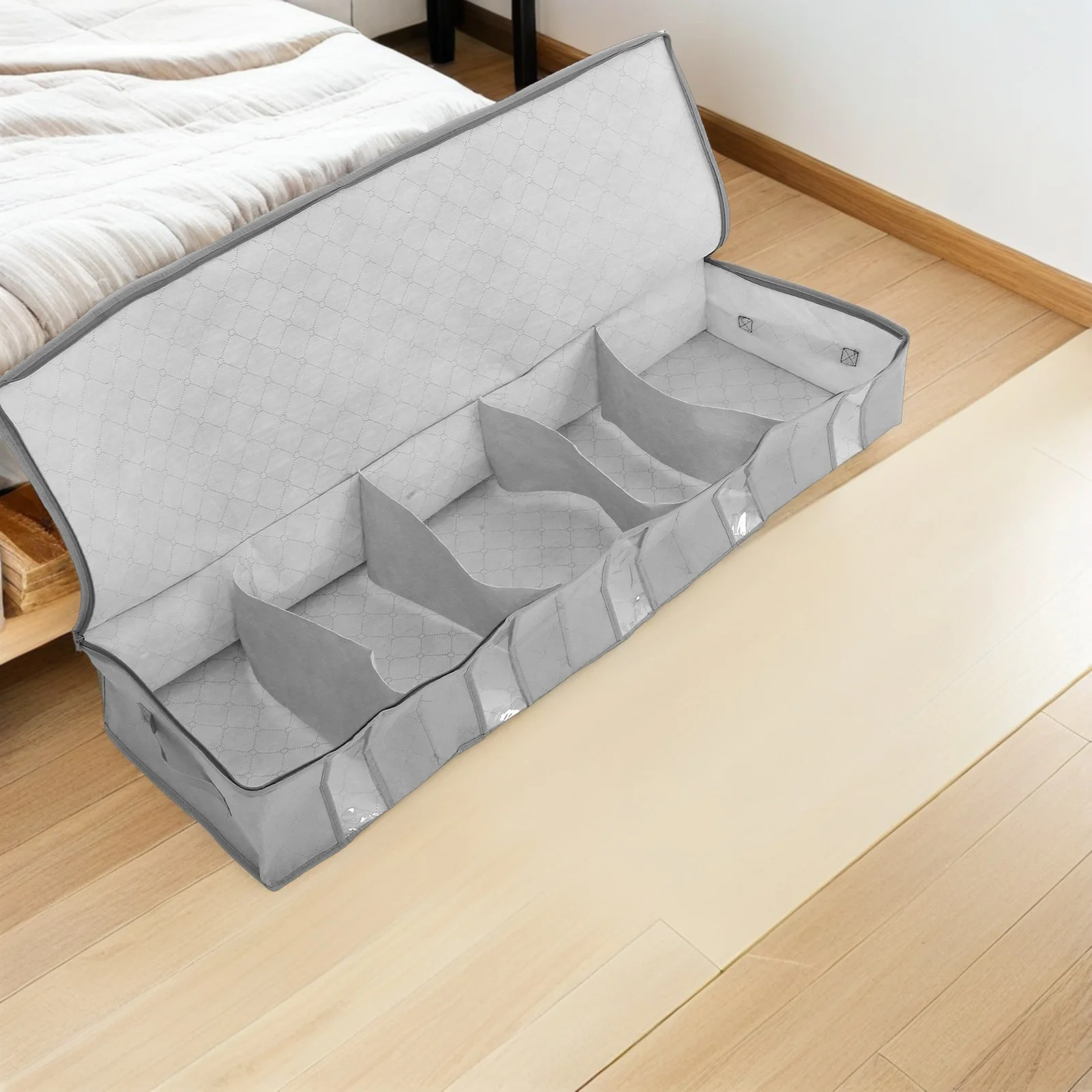 

2Pcs Grey Non-Woven Foldable Storage Bin with Zipper Lid Under Bed Clothing Container for Organization Tidy Closet and