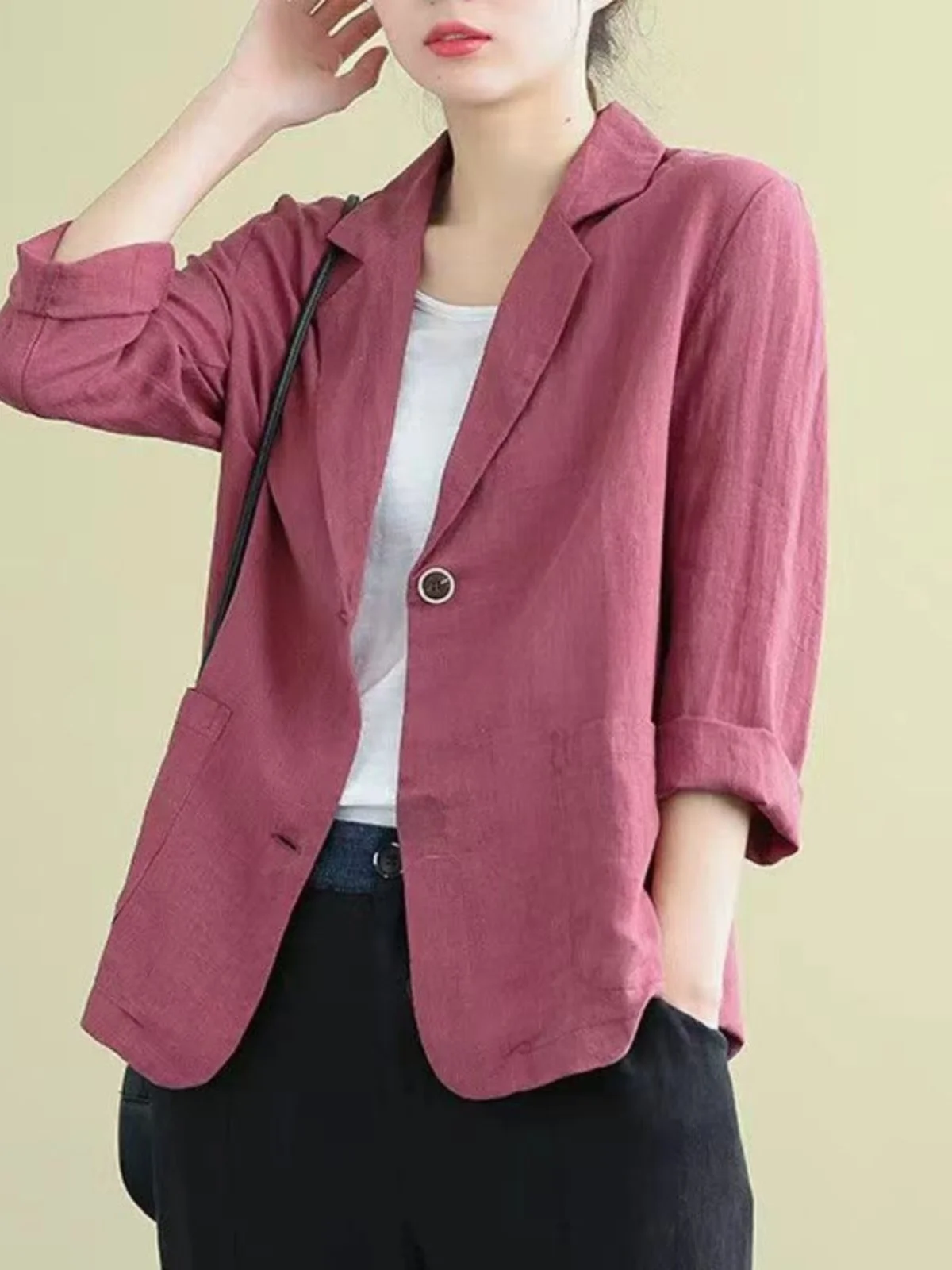 

Elegant Cotton Linen Loose Fit Women's Jacket Long Sleeve Casual Style Spring Summer New Arrival Versatile Outerwear