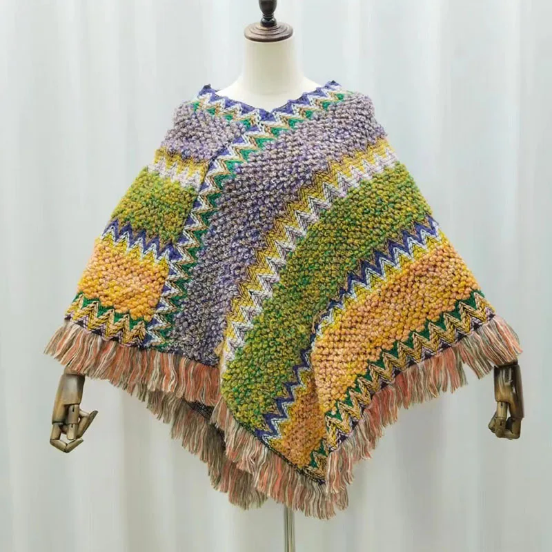 

New style cloak for women's Xinjiang Tibet Yunnan Tourism Typography Knitted Tassel Cloak Cloak Cover