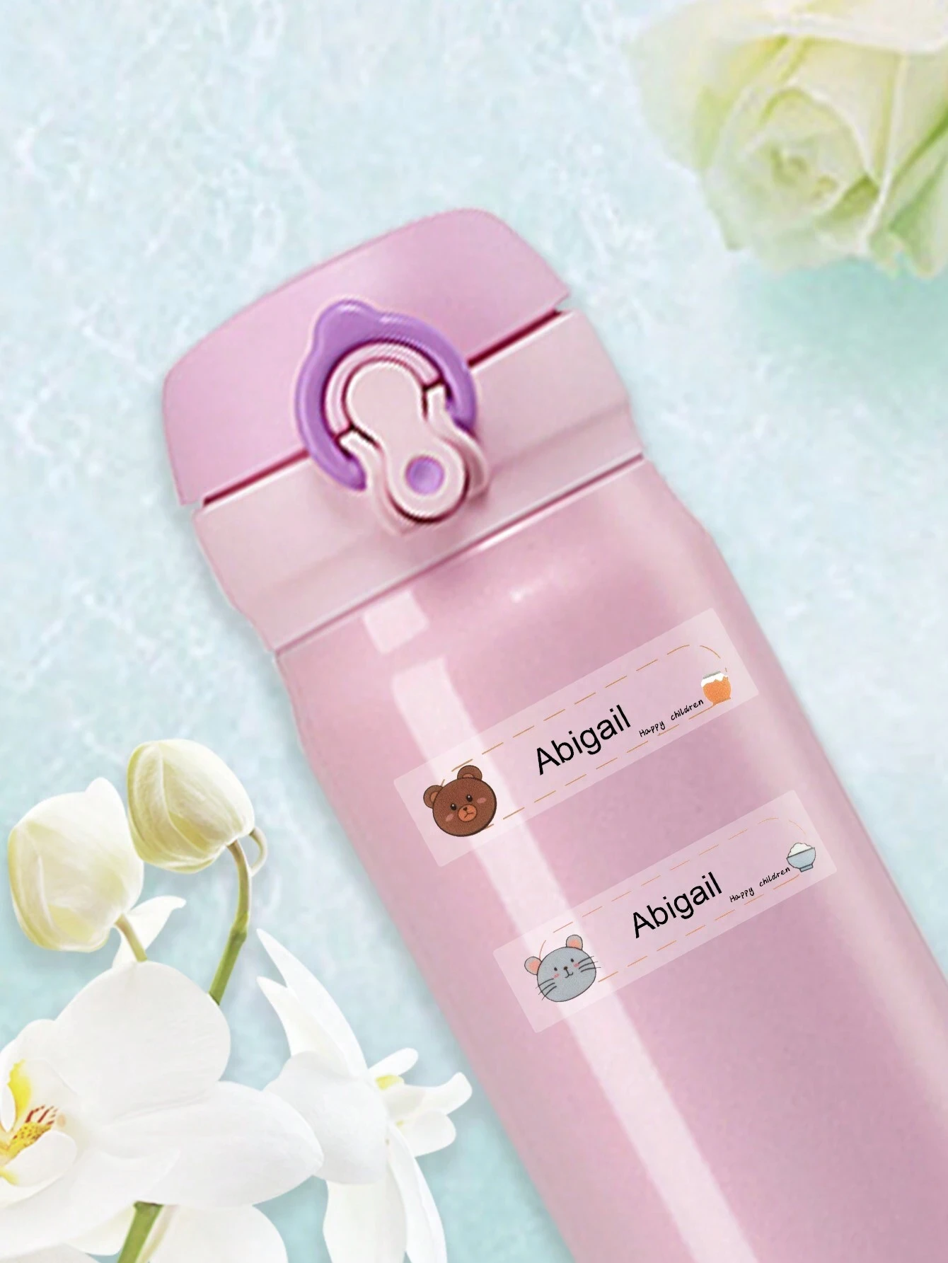 4.6*1.1 سنتيمتر ملصقات اسم شخصية للرعاية النهارية ، تسميات أسماء مخصصة شفافة للزجاجات ، ملصقات الحيوانات اسم مخصص