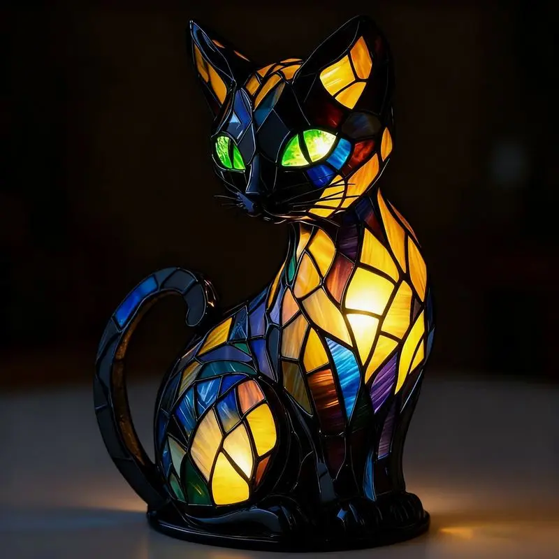 LED Night Light Emitting Resin Ornament Cat And Dog Series Art Animal Statue Creative Home Desktop Decoration Sculpture