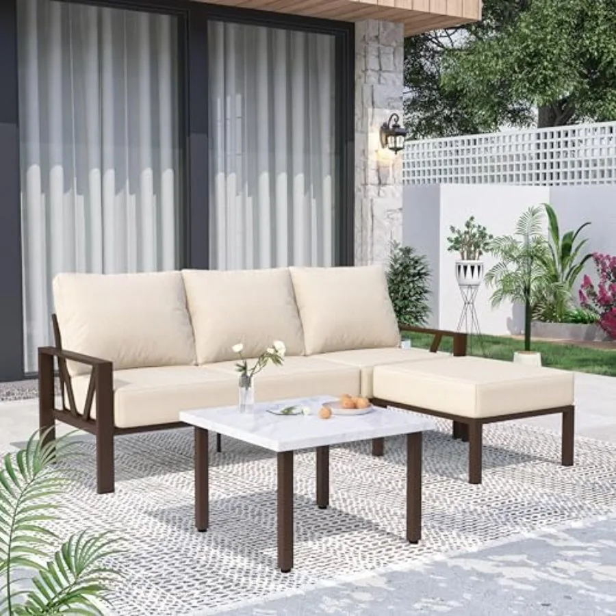 

Outdoor Furniture Set Outdoor Patio Couch Sectional with Ottoman 3 Pieces Outdoor Patio Sofa Set Deep Seating with 6 Thick Cush