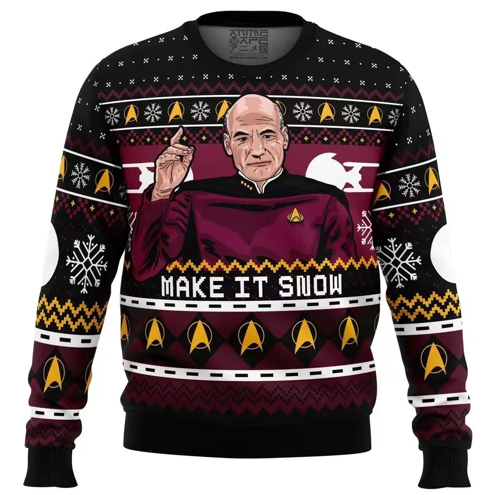 Capitão Picard Star Trek Camisola Feia Do Natal Anime Dos Desenhos Animados Mulheres Homens Pullover Tops 2025 Nova Moda Casal Moletom Com Capuz