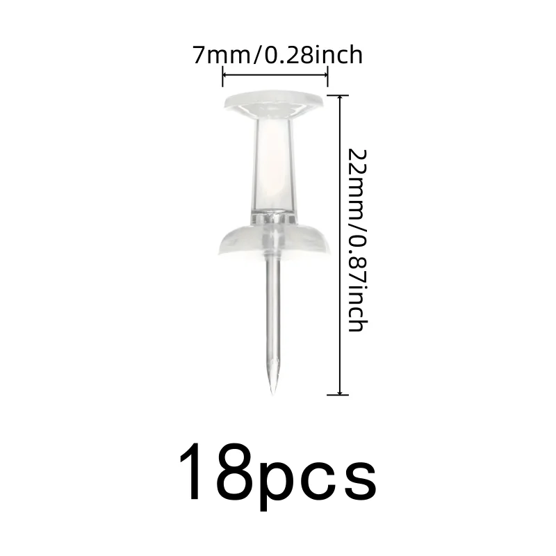 18 pcs Non-Damage Wall Safe Clear Map Pins, great for School Notice Board, Easy Push Sharp Pin, Office Cork Board