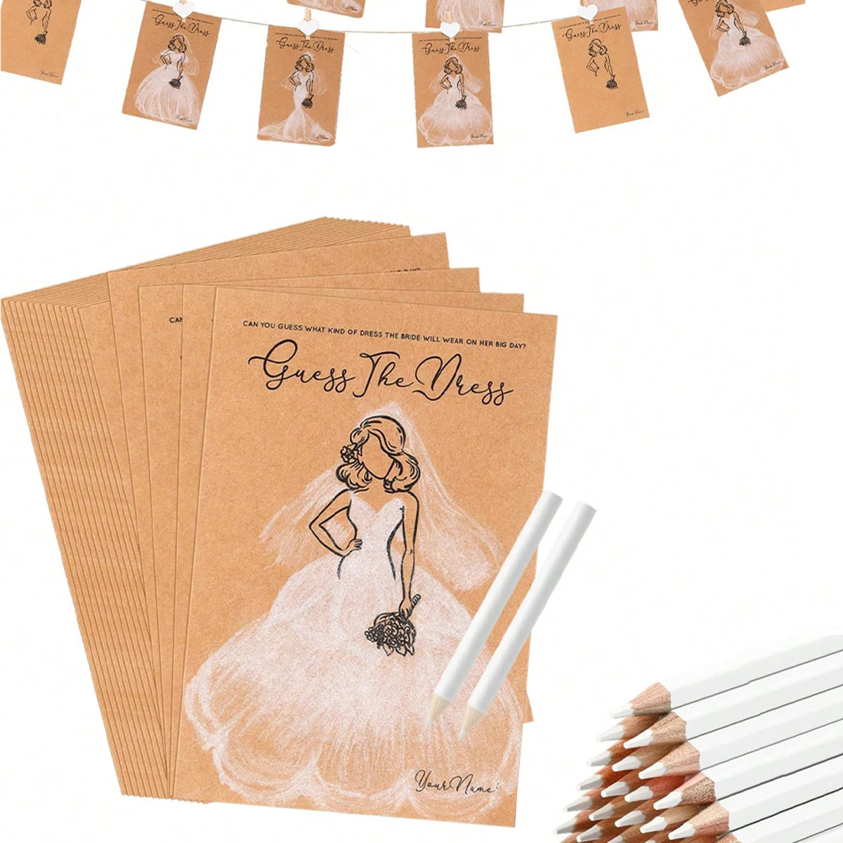 10 Set Guess The Dress Bridal Shower Games for Guests Include  Games Cards and Water Soluble Pencils Fun Wedding Supplies