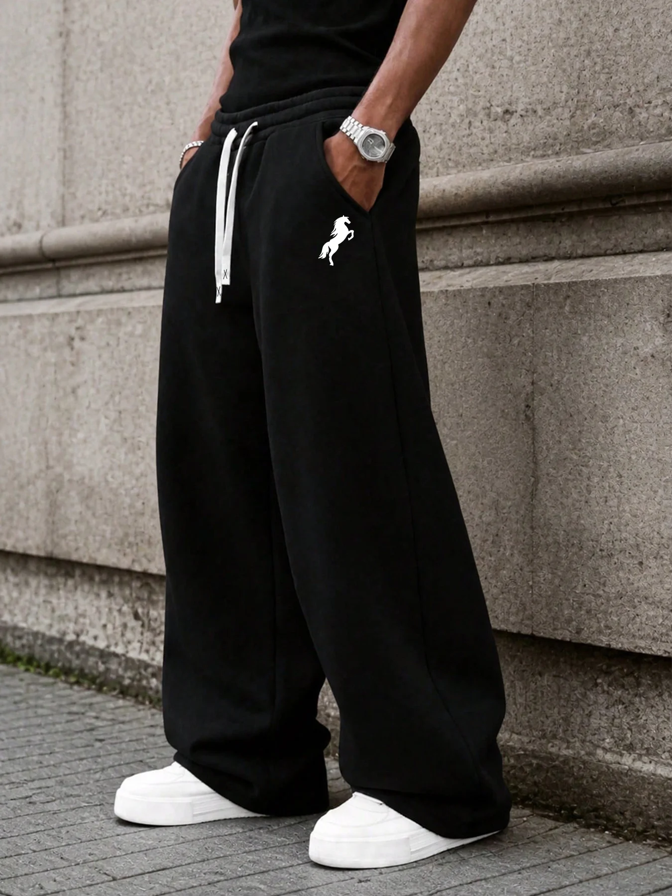 Unisex Drawstring Straight‑Leg Pants, Hip Hop Streetwear Drop Crotch Joggers, Casual Sports Trousers for Men Women S‑3XL