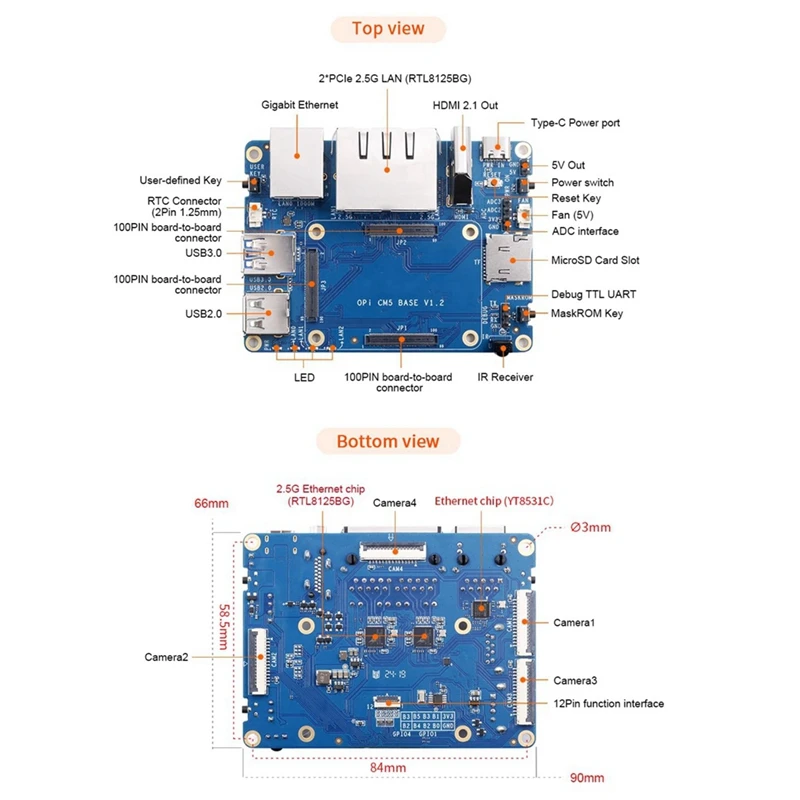 CM5 Base Board With 2X2.5G LAN Ports, 1Xgigabit LAN Port, 3Xstandard CM5 Connectors, CM5 Carrier Board For Orange Pi CM5