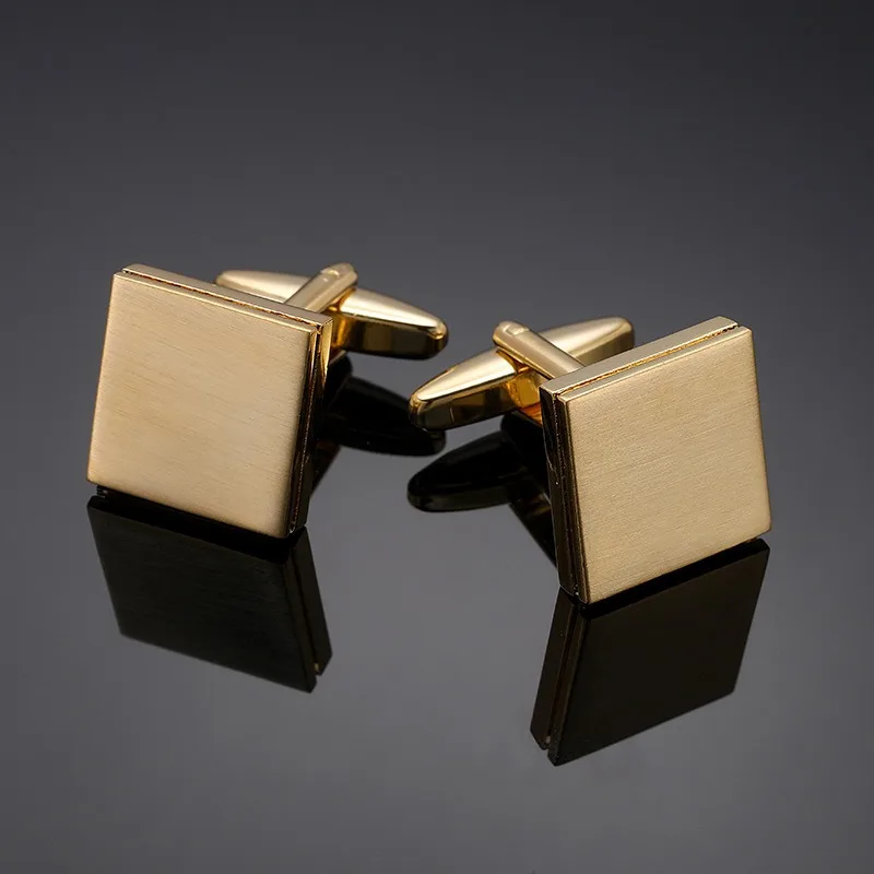 Hochwertige Kupfer-Manschettenknöpfe Gold Silber Quadratisch Gebürstete Manschettenknöpfe für Herren-Französisch-Hemden mit Rundem Muschel-Zirkon-Rosen-Einlage – Detail 11
