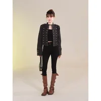 Vêtements pour femmes manteau court nouvelle veste en jean rétro bouton conception mince col montant manches longues haut en jean veste manteau court 6