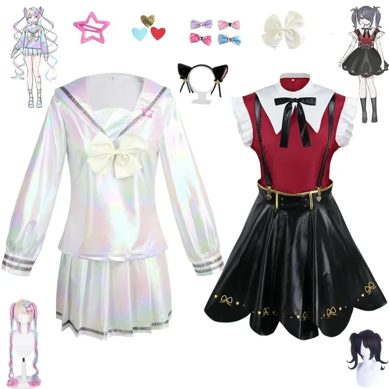 Game Needy Girl Overdose Cosplay Costume Wig Anime JK Uniform Leather Skirt Set Abyss KAngel Ame Chan Cosplay Costume