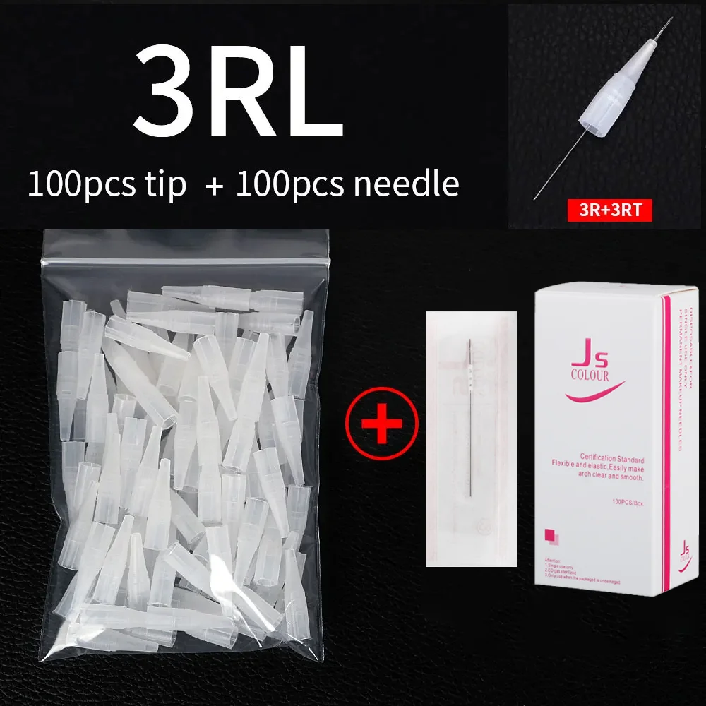 100PCS Tattoo needle 1R 3R 5R 5F 7F + 100 pezzi monouso needle cap micro blade trucco permanente sopracciglio tattoo machine