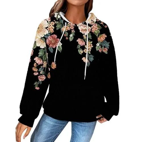 

Autumn Long Sleeve Hoodie Flora Pullover Casual Vintage Sweatshirt Outerwear Streetwear Hoodie Fashion Women Stylish Clothing