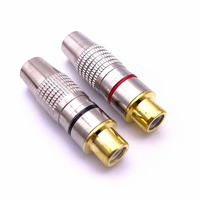 2pcs 1Balck+1Red Gold RCA Female Jack Plug Non Solder Audio Video Adapter  Female to Female Convertor for Coaxial Cable