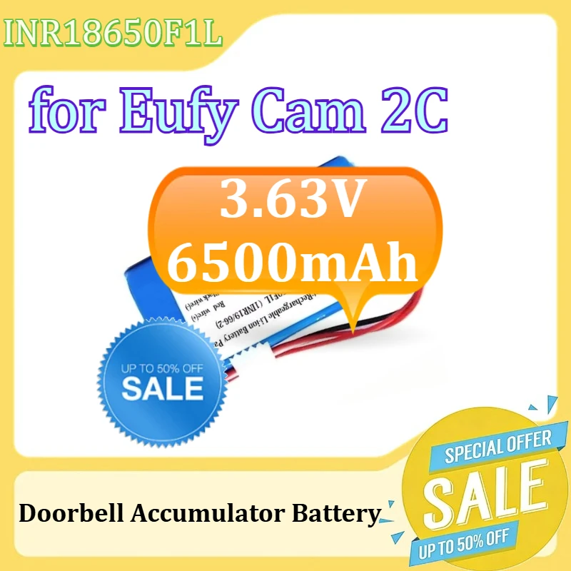 

INR18650F1L 1INR19/66-2 Battery for Eufy Cam 2C Doorbell Accumulator with 5-wire Plug Li-ion Battery 3.63V 6500mAh