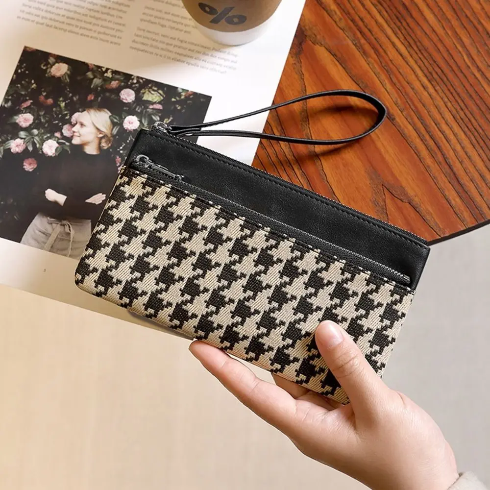 

Корейский стиль, кошелек-клатч на молнии, карман для монет, клатч в стиле ретро, сумка с узором «гусиные лапки», кошелек для монет, держатель для кредитных карт