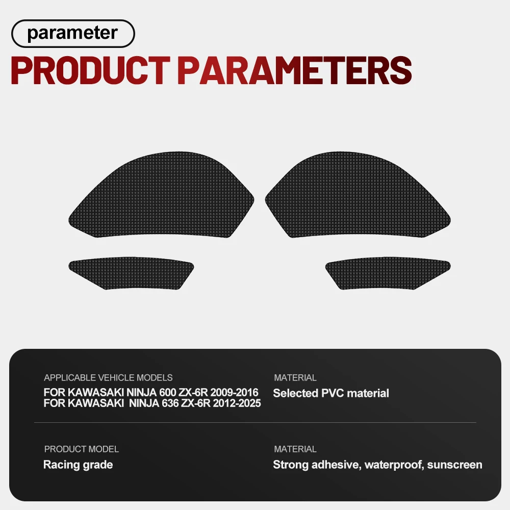 Fit For Kawasaki Ninja ZX-6R 2009-2016 Silicone Anti-Slip Tank Traction Pad Side Grip Sticker Set