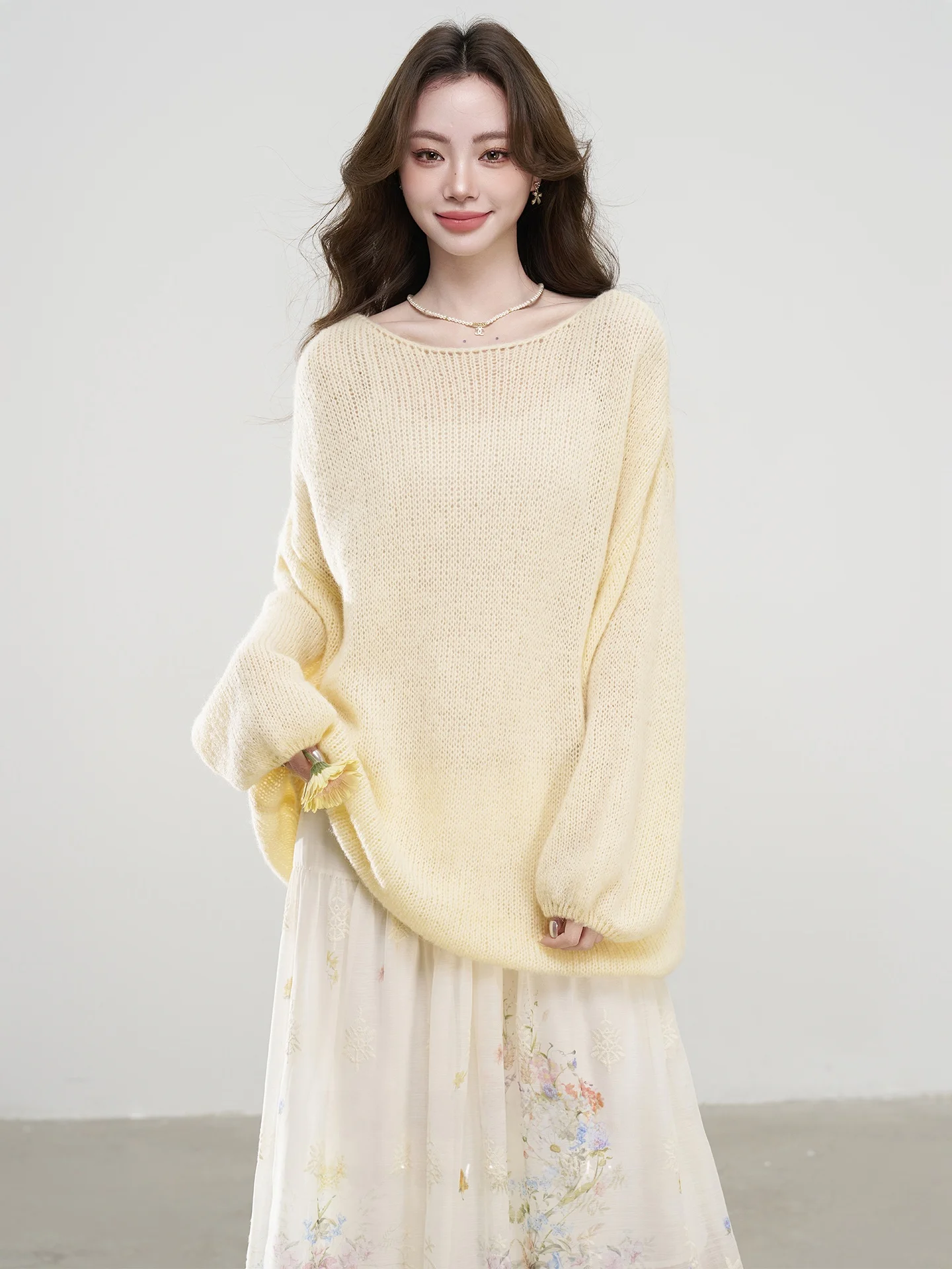 

Spring New Loose Knitted Floral f Skirt Beautiful Personali Two-Piece Set Women's Faionable Ensemble Comfortable Sle