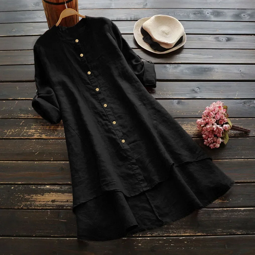 

Spring Women Linen Blouse Long Sleeve Casual Solid Color Black Red Shirts Top Vintage Loose Plus Size Blouses Tunics Clothing