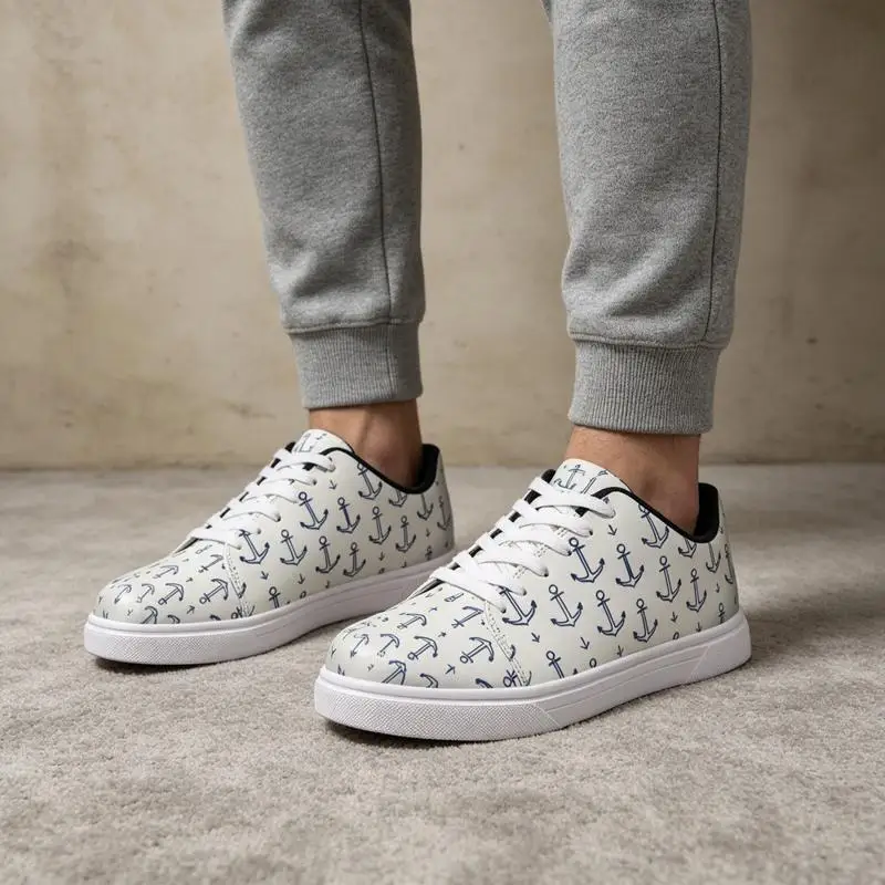 Women's Sneakers，Men's Road Running Shoes，White with colorful anchor and arrow prints，Various sizes available，Lightweight and br