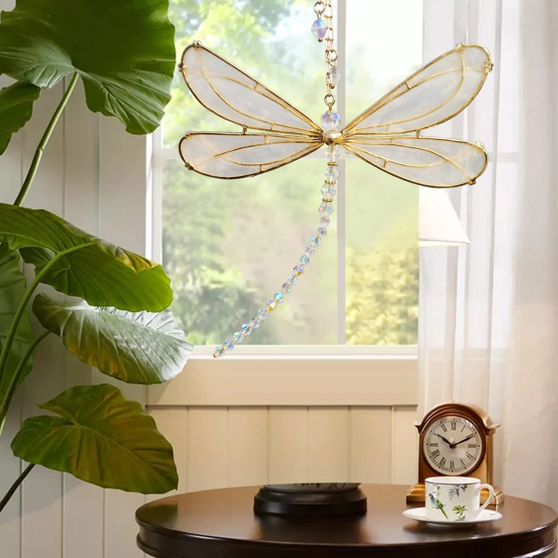 Crystal Dragonfly Sun Catcher Pendant Metal Wing Lines Glass Crafts Home Decoration Curtain Window Ornament Christmas Tree Decor