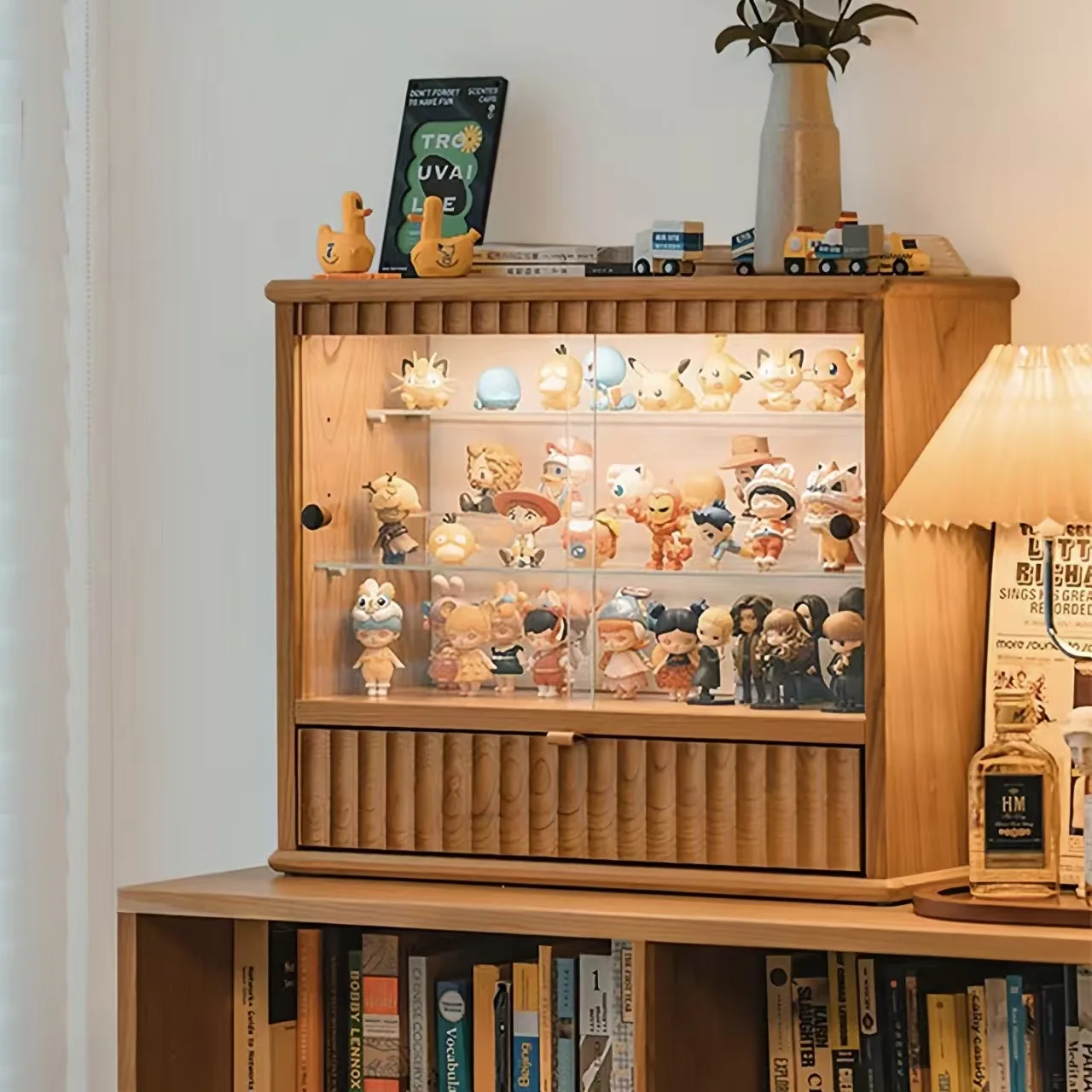 Solid wood display cabinet blind box toy storage display figure animation model cup cake biscuits dust-proof transparent cabinet