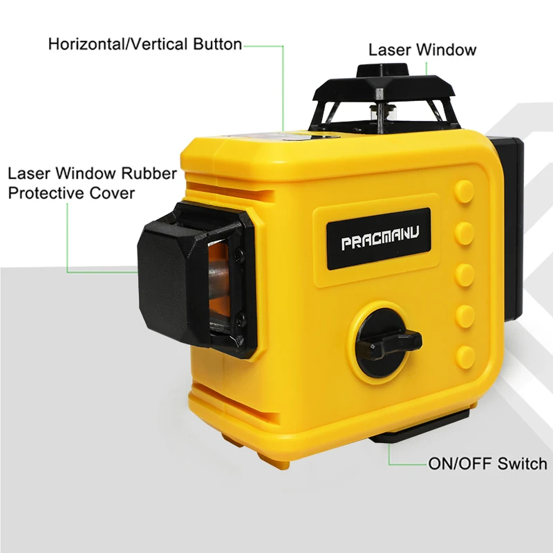 Pracmanu 12 Lines 3D Laser Level Self-Leveling Horizontal & Vertical Cross Line Laser Level Super Powerful Green Beam