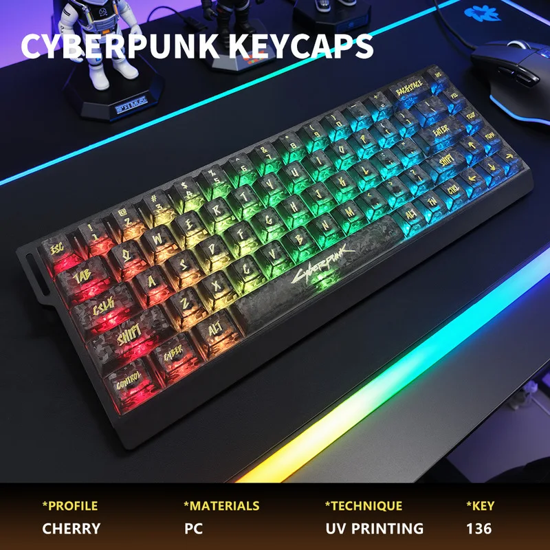 Cyberpunk Themed Mechanical Keyboard Keycaps PC Carbon Fiber Material Cherry Profile UV Printing Gaming Keyboard Custom Keycaps
