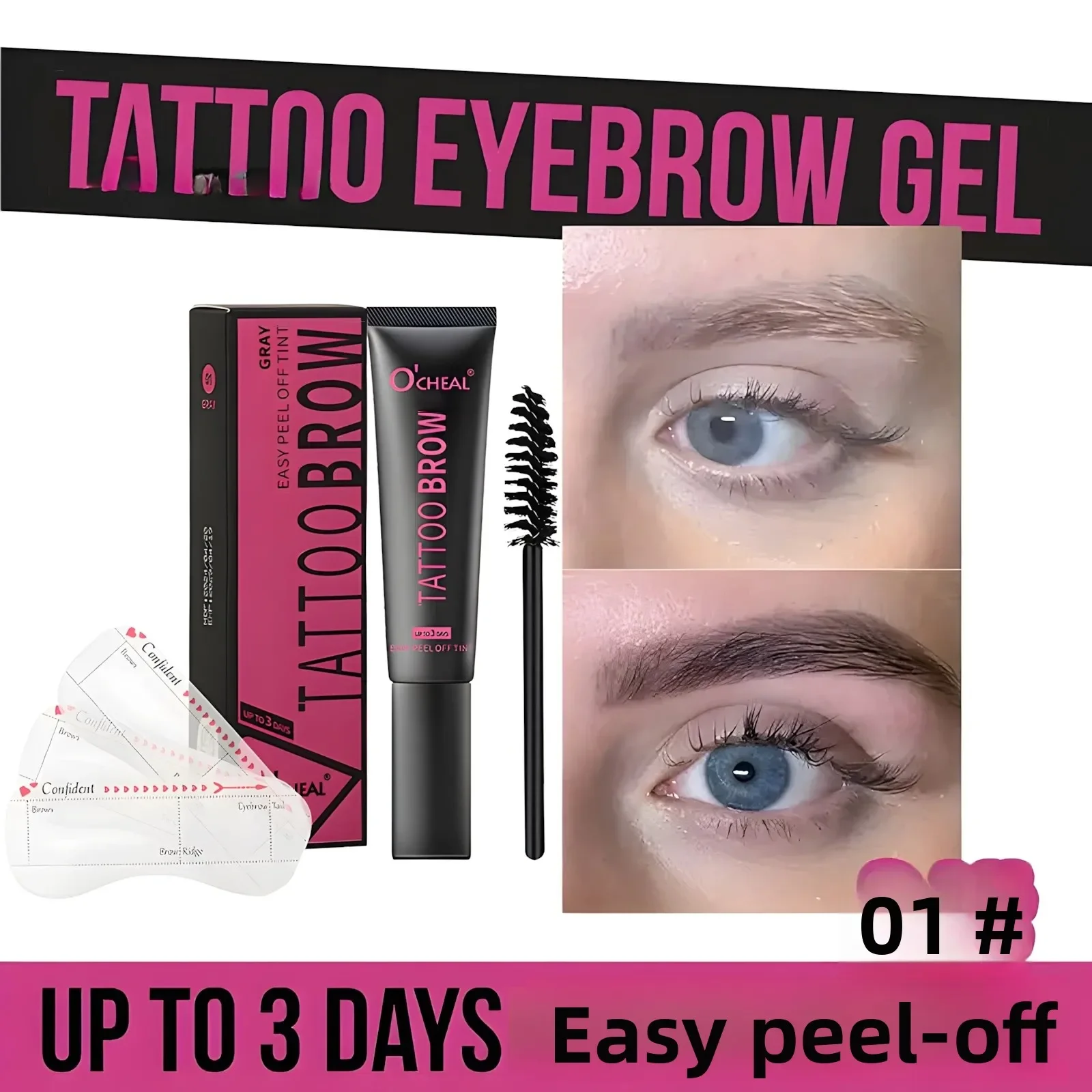 Teinte imperméable pour tatouage des sourcils, avec pochoirs, teinte semi-permanente pour sourcils dure jusqu'à 3 jours, facile à appliquer et longue durée
