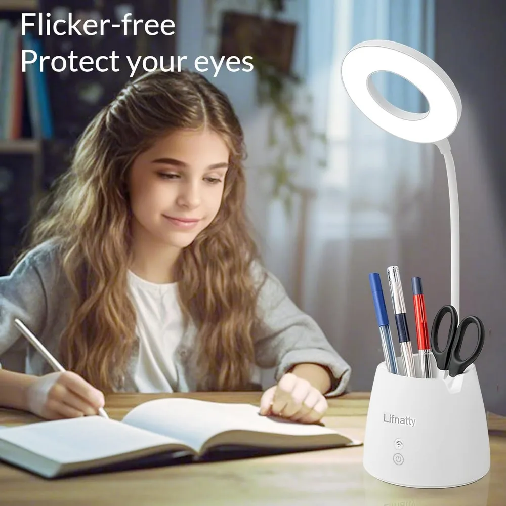 Desk Lamp, Led Desk Light, Dimmable Small Table Lamp for Home Office, Wireless, Remote Control, 3 Modes, Gooseneck, Rechargeable