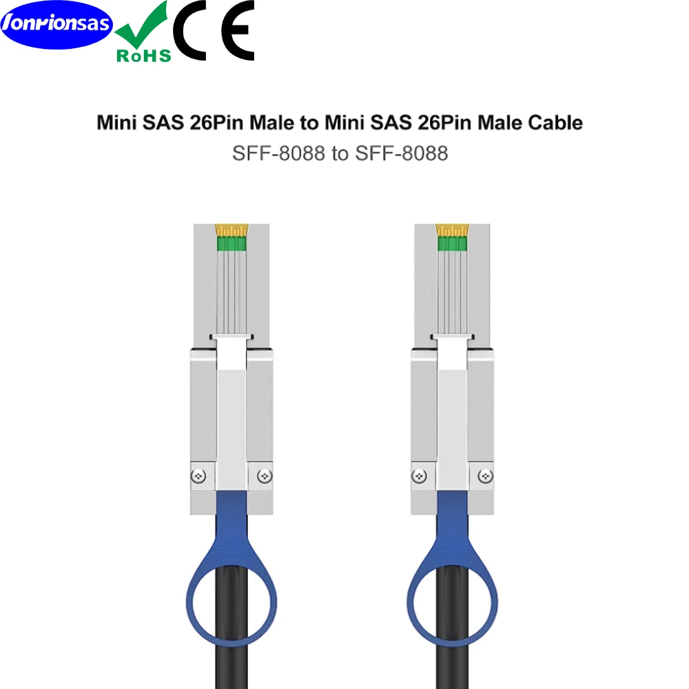 LONRIONSAS#SFF-8088 to SFF-8088 External Mini SAS HD Cable, 6Gbps SAS2.0 26Pin Hybrid Cable Attached SCSI for Raid Systems