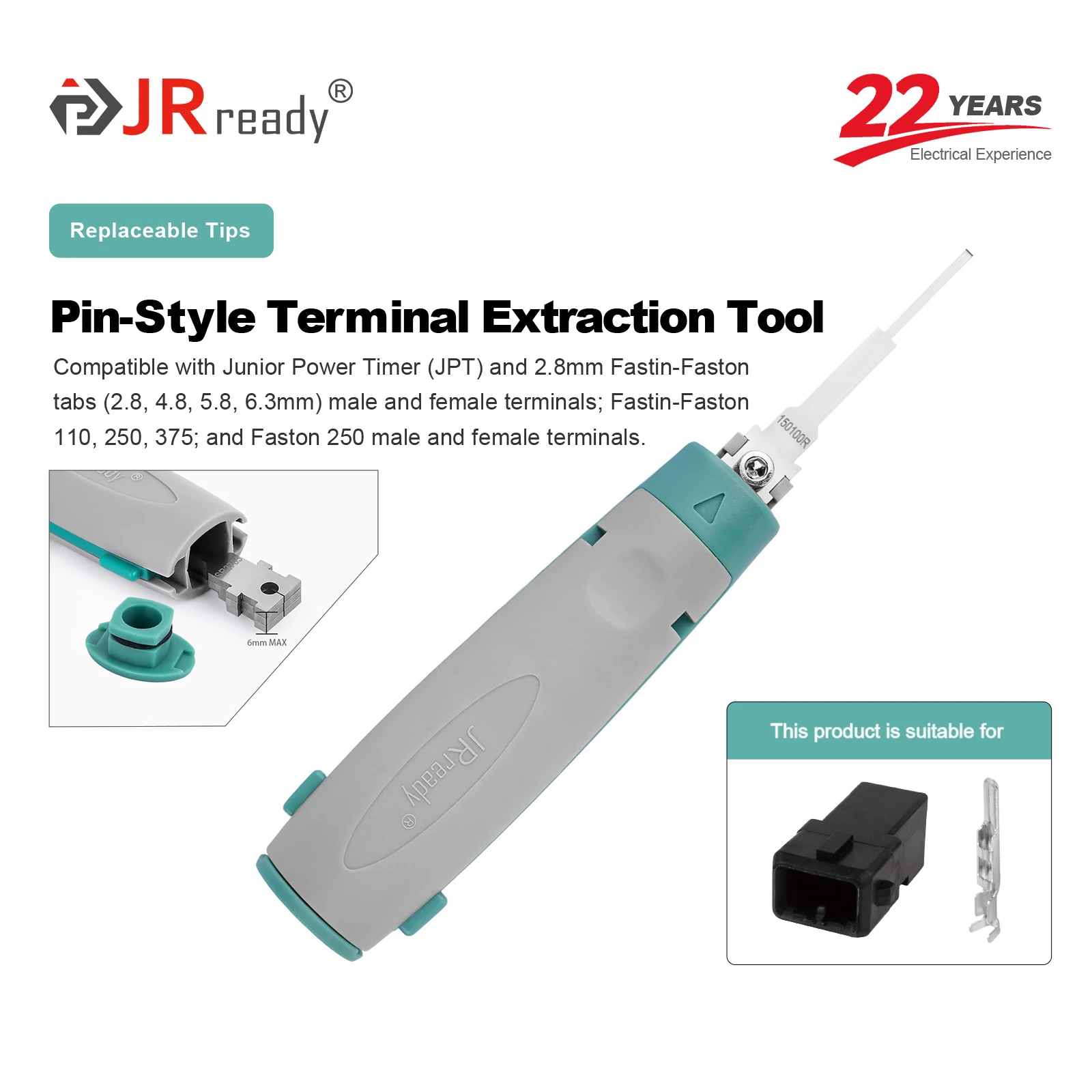 JRready JRconDRK-N150100R Einzel-Pin-Klemmen-Extraktionswerkzeug, kompatibel mit verschiedenen großen Einzel-Federklemmen.