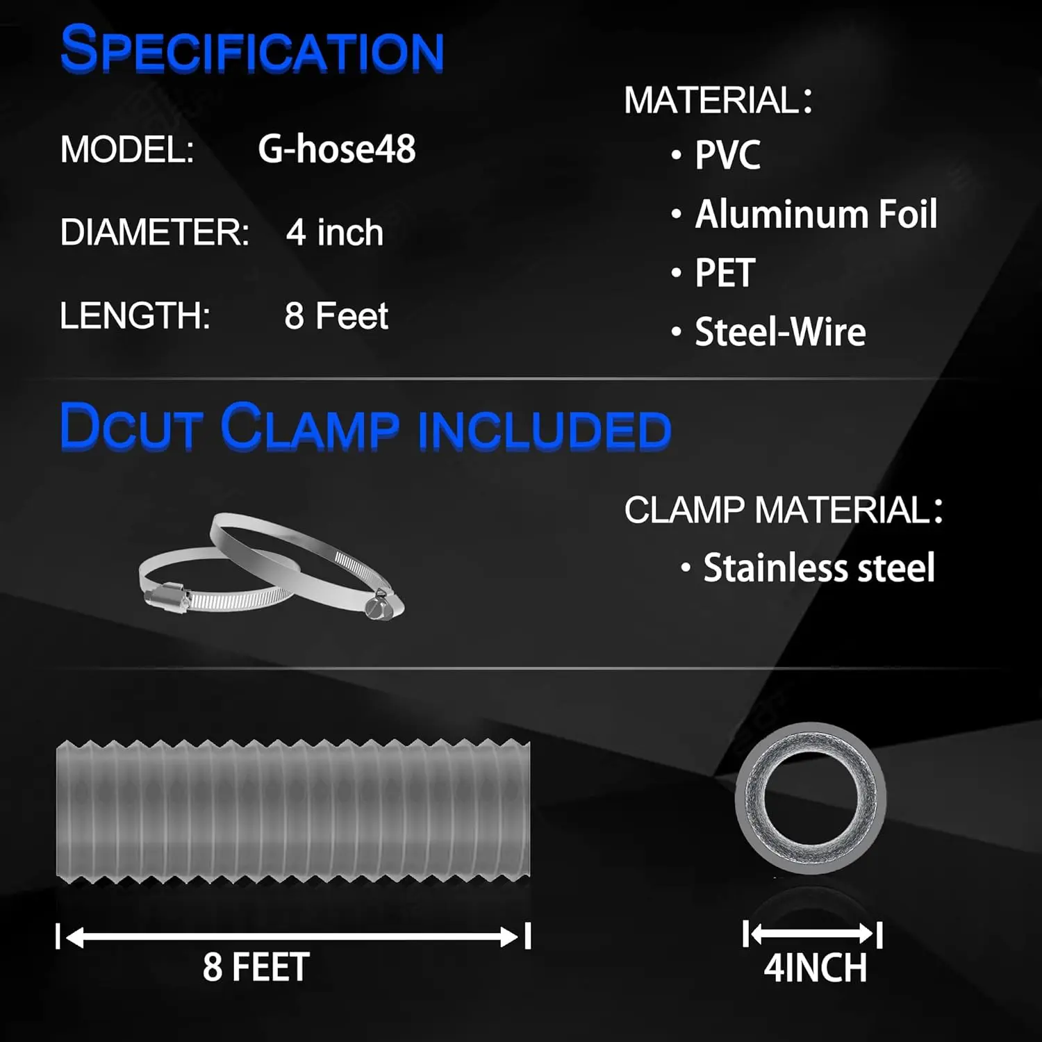

Flexible 4" Dryer Vent Hose 8 FT Aluminum Foil Duct with Clamps Ideal for Grow Tent HVAC Bathroom Exhaust Fans Dryer Ventilation