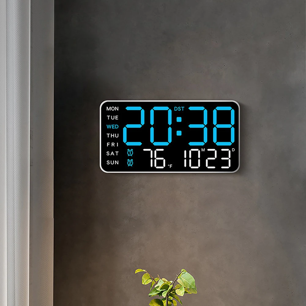 Large Digital Wall Clock Week Date Temperature Display Voice Control Table LED Alarm Clocks Brightness Adjustable 12/24H Clock