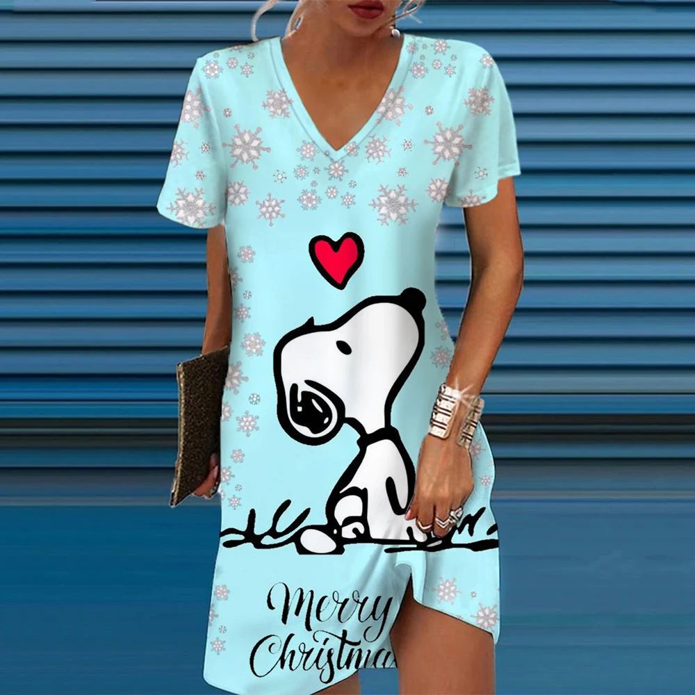 

Disney V Neck Women's Clothing Summer 2024 Dresses Snoopy printDress Women Elegant Luxury Skirt Evening Gown Sexy Woman Dress